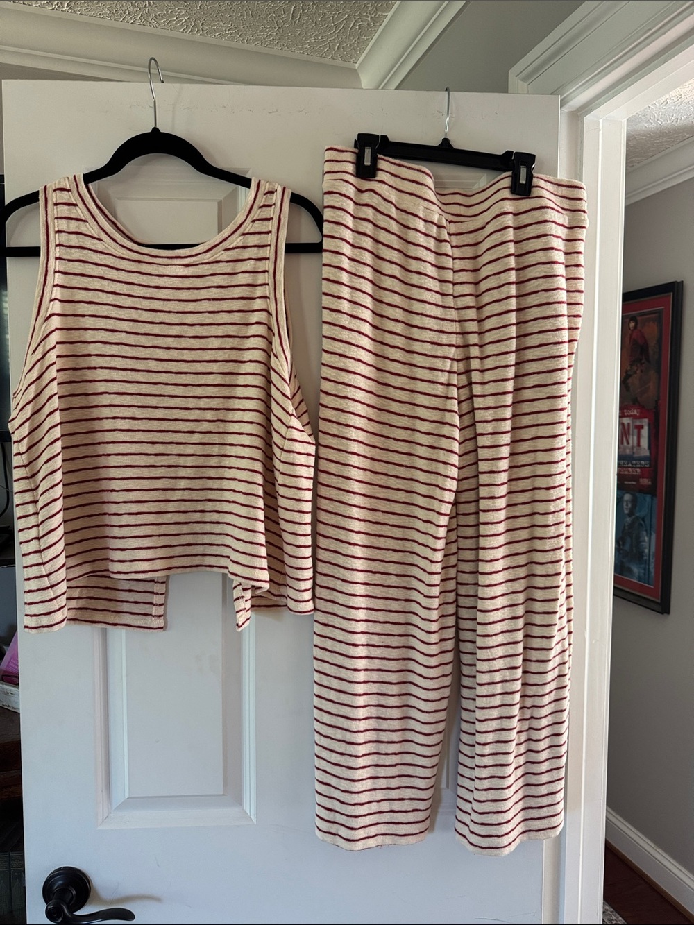 LOFT Cream and Red Striped Kids Pajama Tank & Pants Set